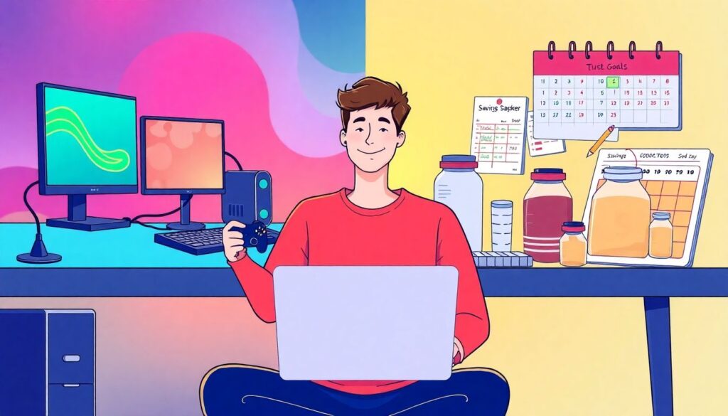 Finding balance between gaming time and financial goals - иллюстрация